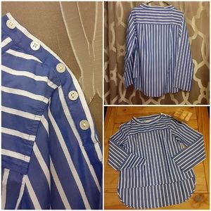 NWT JCrew Long Sleeve Shirt/Tunic/Blouse Pop Over Stripes Blue & White